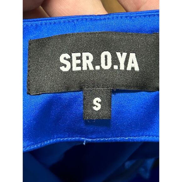 Ser.o.ya Women's Julian Silk Midi Skirt Pencil Blue Size Small Back Slit NWOT - Picture 3 of 5